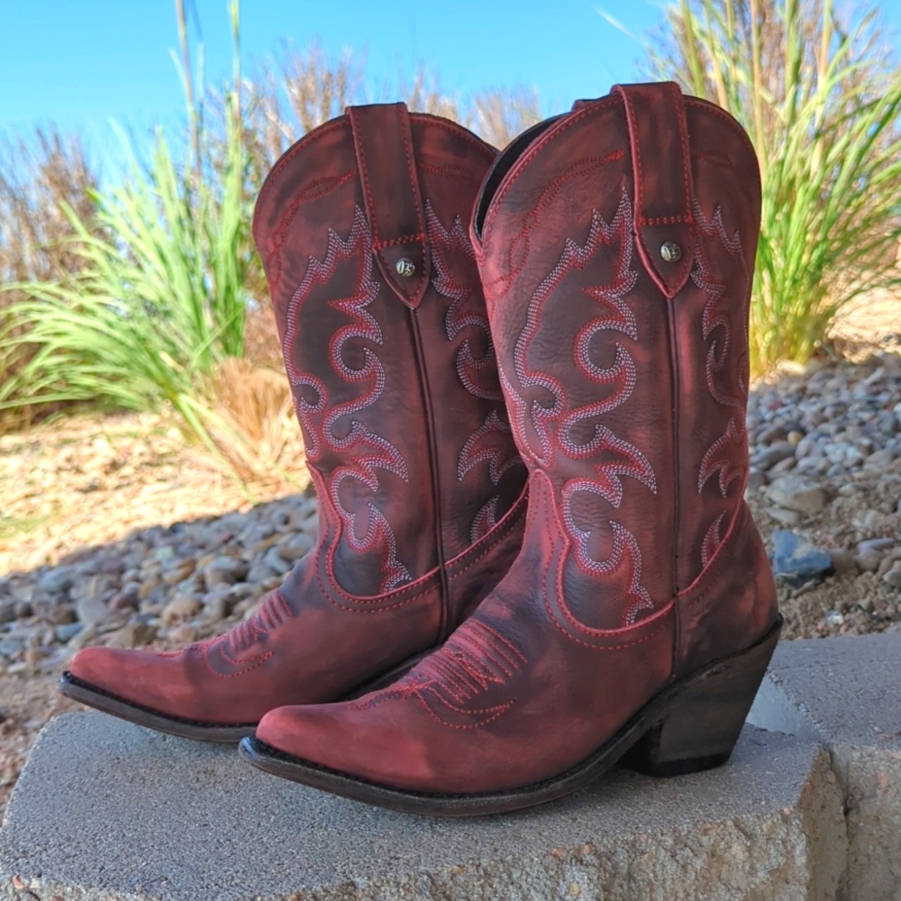LIBERTY BLACK LB711219C Sienna classic snip toe cowgirl boot Vintage Rojo Red 7 - Picture 2 of 16